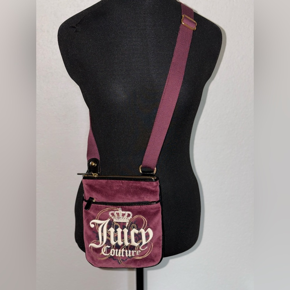 Juicy Couture Crossbody Bag Purse Vintage Y2K Velour Purple RARE see pics - Picture 13 of 15